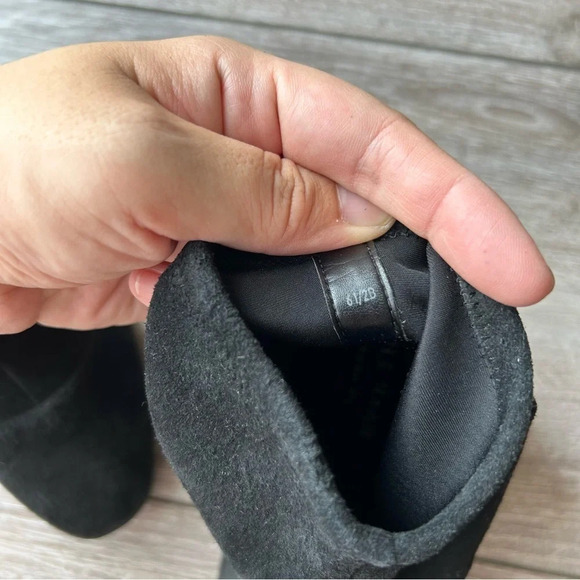 Cole Haan Laree Stretch Black Suede Sock Booties  with Gold Bar - Picture 15 of 16